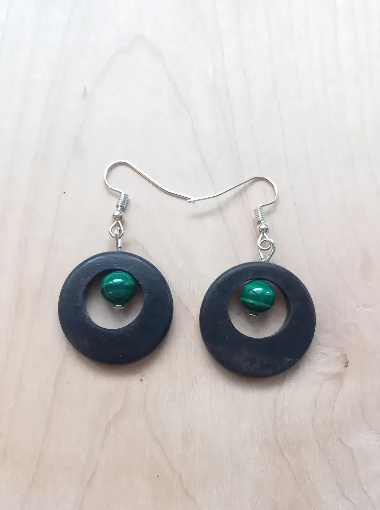 Créoles ébène du Gabon et pierres de Malachite    B10